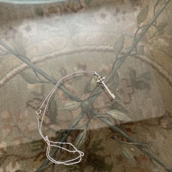 925 Sterling Diamond Key Pendant Necklace - Picture 9 of 10